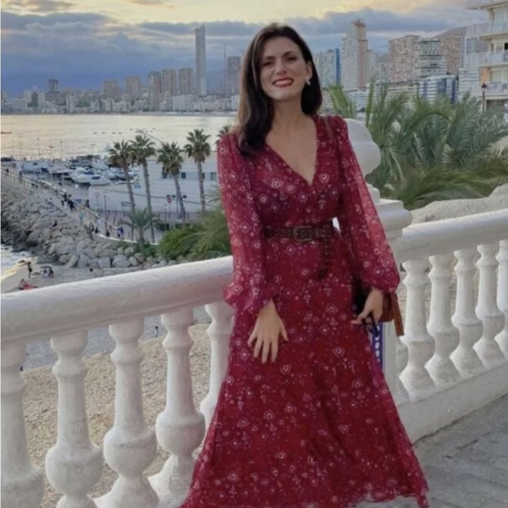 Zara Red V-Neck Bishop Sleeve Sundress - Picture 5 of 6